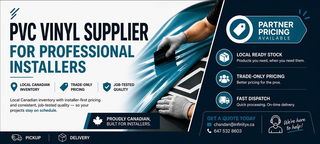 InfinityX PVC vinyl supplier for professional installers in Brampton, Ontario — local Canadian inventory, trade-only pricing and fast dispatch