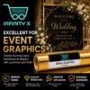 InfinityX Shiny Gold Film roll beside a black and gold wedding welcome sign