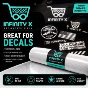 InfinityX white reflective vinyl roll with cut reflective decals, patches and caution stickers